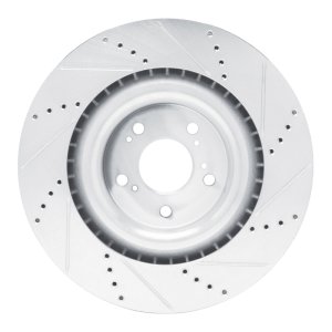 Acura TLX Brake Rotor (1) - Front Left - R1 Concepts - Drilled & Slotted - Silver - `21-`25
